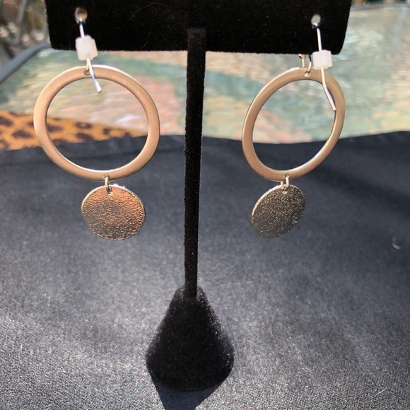Silver Circle and Disk Dangle Earrings - Picture 5 of 5
